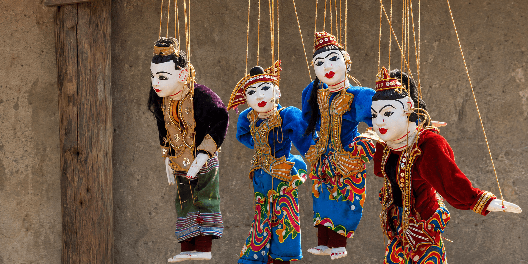 Colorful traditional Burmese marionettes